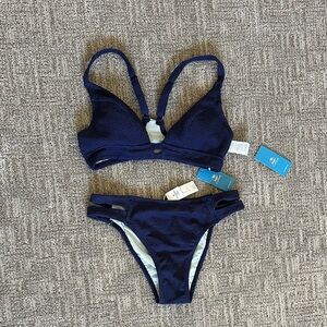 Cupshe Textured Deep Blue Bikini Set